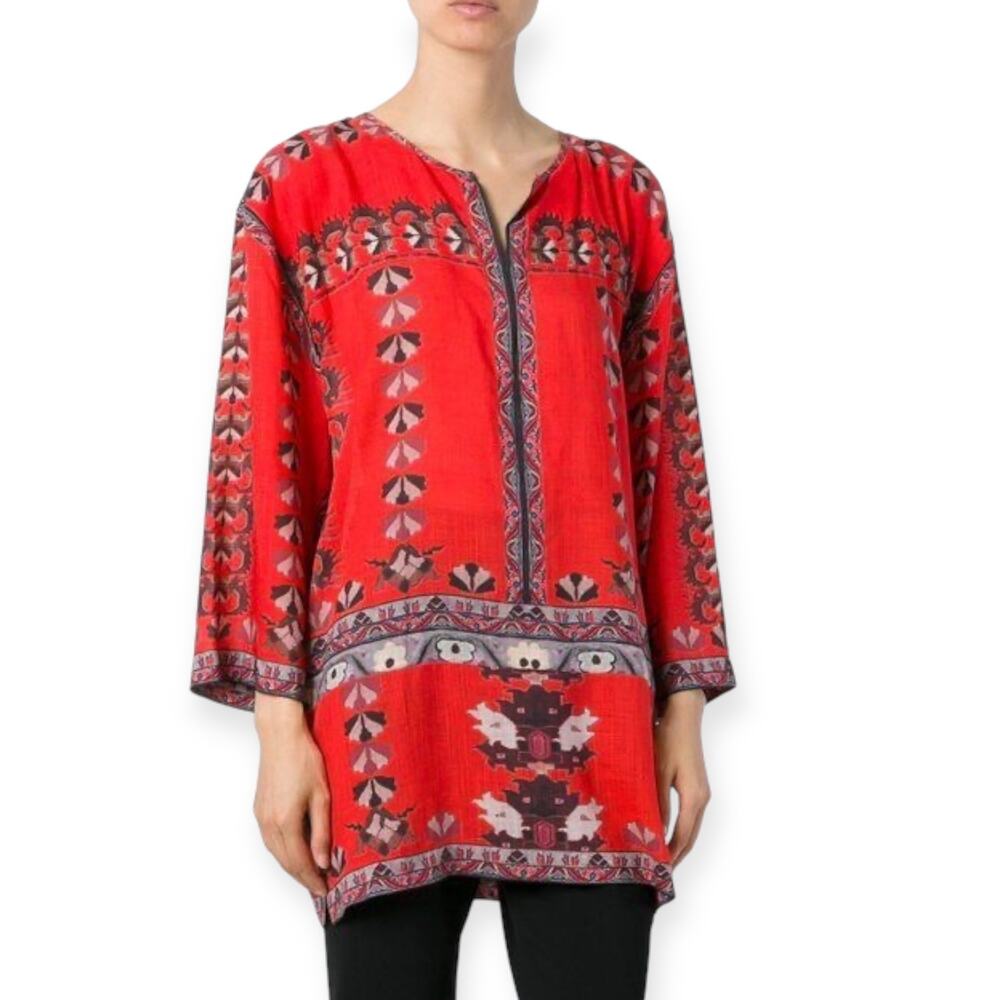 Isabel Marant Sofia Printed Tunic in Red Modal
